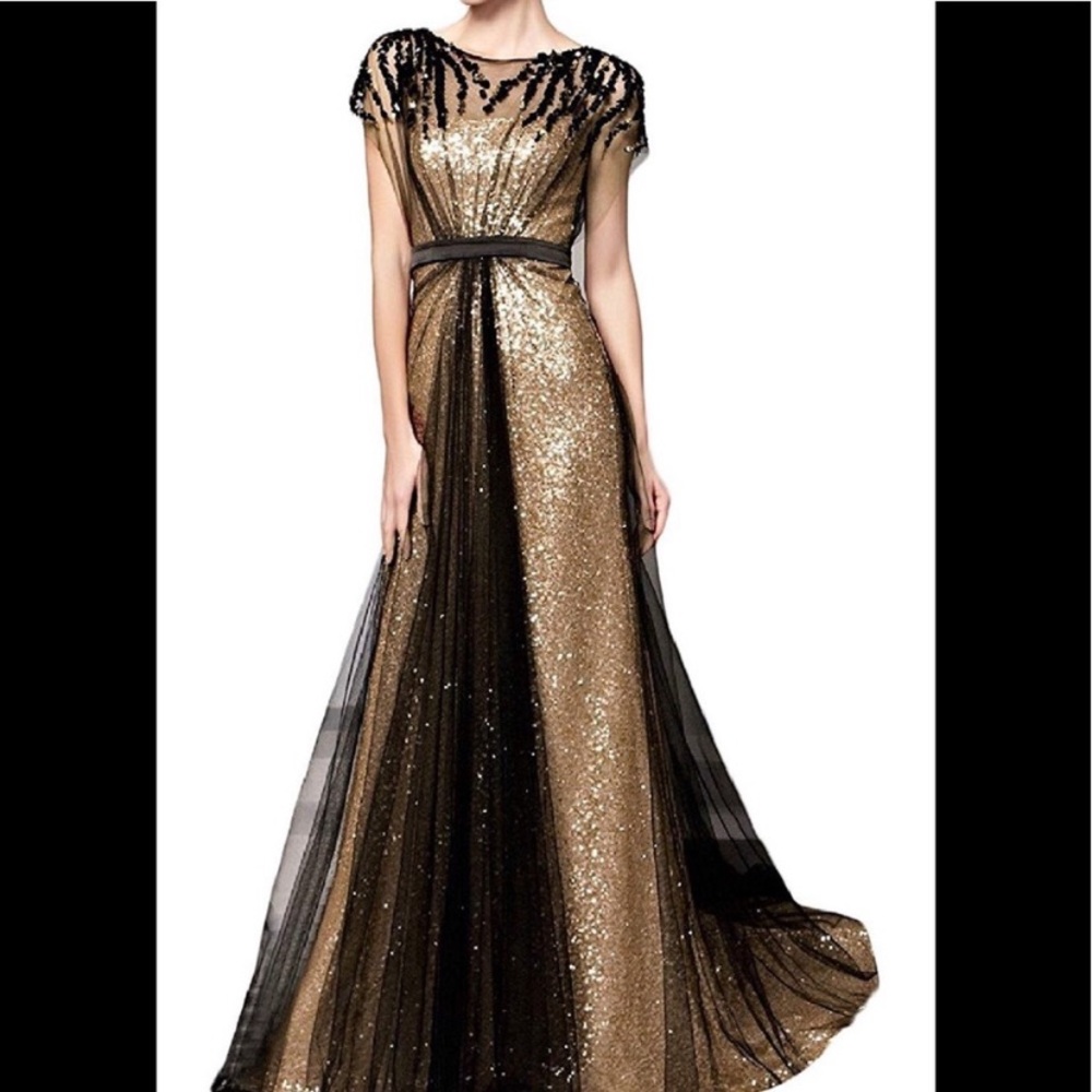 NWT Black and Gold Sequined Formal Ball Gown